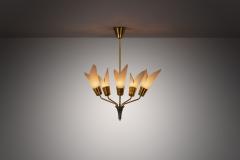 Five Armed Brass Chandelier with Floral Details Europe 1950s - 4098377