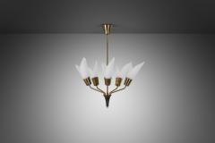 Five Armed Brass Chandelier with Floral Details Europe 1950s - 4098378