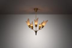 Five Armed Brass Chandelier with Floral Details Europe 1950s - 4098379