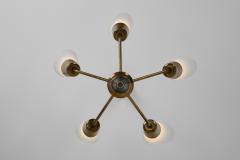 Five Armed Brass Chandelier with Floral Details Europe 1950s - 4098387
