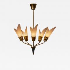 Five Armed Brass Chandelier with Floral Details Europe 1950s - 4101405