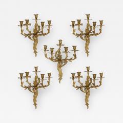 Five antique Louis XV style gilt bronze wall sconces - 1987594