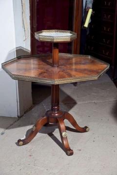 Flame Mahogany Octagonal Two Tier Table White Marble Top Pedestal Base Jansen - 3013226