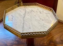 Flame Mahogany Octagonal Two Tier Table White Marble Top Pedestal Base Jansen - 3013229