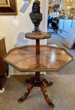 Flame Mahogany Octagonal Two Tier Table White Marble Top Pedestal Base Jansen - 3013230