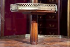 Flame Mahogany Octagonal Two Tier Table White Marble Top Pedestal Base Jansen - 3013236