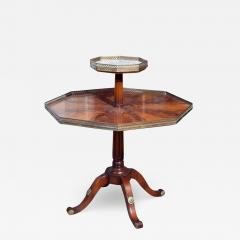 Flame Mahogany Octagonal Two Tier Table White Marble Top Pedestal Base Jansen - 3019354