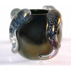 Flavio Costantini Costantini Italian Pair of Sculpture Iridescent Black Murano Glass Round Vases - 2872188
