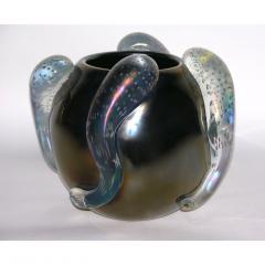 Flavio Costantini Costantini Italian Pair of Sculpture Iridescent Black Murano Glass Round Vases - 2872189