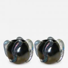 Flavio Costantini Costantini Italian Pair of Sculpture Iridescent Black Murano Glass Round Vases - 2878389