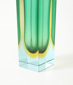 Flavio Poli 1970s Italian Green and Yellow Murano Sommerso Glass Vase by Flavio Poli - 3770988