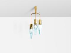 Flavio Poli Flavio Poli for Seguso thick Murano glass and brass chandelier 1950s - 3508659