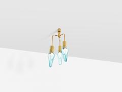 Flavio Poli Flavio Poli for Seguso thick Murano glass and brass chandelier 1950s - 3508660