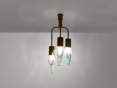 Flavio Poli Flavio Poli for Seguso thick Murano glass and brass chandelier 1950s - 3508663