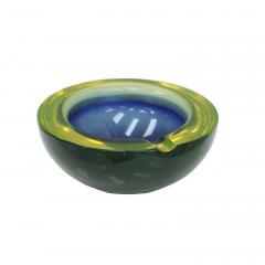 Flavio Poli Mid Century Modern Blue Yellow Sommerso Murano Glass Ashtray by Flavio Poli 1950 - 3648692