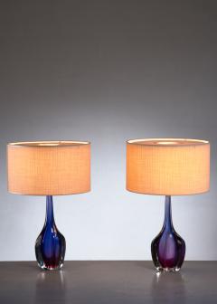 Flavio Poli Pair of purple and blue Arte Nuova Murano glass table lamps - 1702367