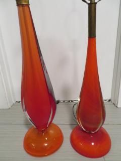 Flavio Poli Scrumptious Pair of Flavio Poli Orange Murano Lamps Mid Century Modern - 1333102