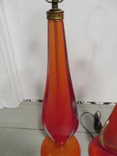 Flavio Poli Scrumptious Pair of Flavio Poli Orange Murano Lamps Mid Century Modern - 1333126