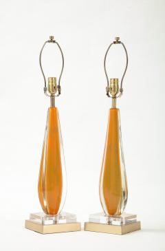 Flavio Poli Seguso Melon Color Murano Glass Lamps - 2132478