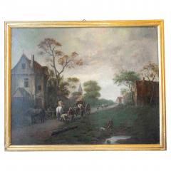 Flemish 18th Century Oil on Canvas Suburban Street with Wayfarers - 4663244