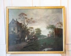 Flemish 18th Century Oil on Canvas Suburban Street with Wayfarers - 4663266