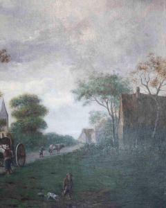 Flemish 18th Century Oil on Canvas Suburban Street with Wayfarers - 4663340