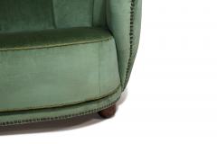 Flemming Lassen Flemming Lassen 1930s Danish Deco Curved Back Settee in Original Green Mohair - 4611223