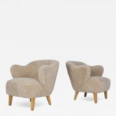 Flemming Lassen Pair of Flemming Lassen Ingeborg Chairs in Honey Sheepskin Asko 1950s - 4526366