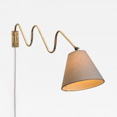 Flexible Wall Lamp in Brass with Fabric Shade Denmark Mid 20th Century - 4702308