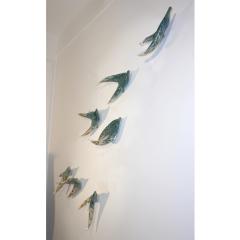 Flight of Aquamarine Birds Contemporary Blown Glass Modern Art Wall Sculpture - 978183