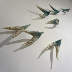 Flight of Aquamarine Birds Contemporary Blown Glass Modern Art Wall Sculpture - 978184