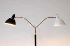 Floor lamp with marble base brass stem and double diffuser in painted metal - 2434539