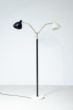 Floor lamp with marble base brass stem and double diffuser in painted metal - 2434553