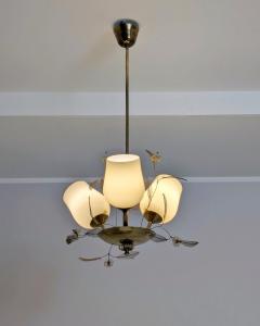 Floral Ceiling Lamp in Style of Paavo Tynell Brass and Glass Finland 1950s - 4551465