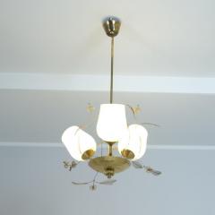 Floral Ceiling Lamp in Style of Paavo Tynell Brass and Glass Finland 1950s - 4551466