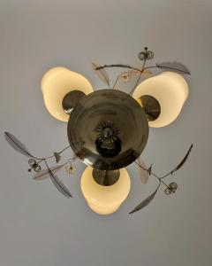 Floral Ceiling Lamp in Style of Paavo Tynell Brass and Glass Finland 1950s - 4551473