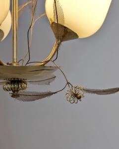 Floral Ceiling Lamp in Style of Paavo Tynell Brass and Glass Finland 1950s - 4551476