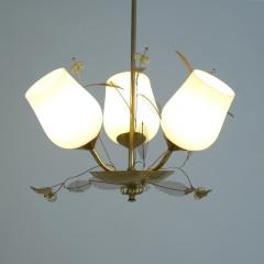 Floral Ceiling Lamp in Style of Paavo Tynell Brass and Glass Finland 1950s - 4551477