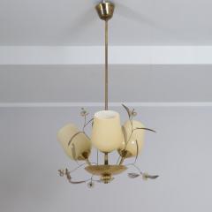 Floral Ceiling Lamp in Style of Paavo Tynell Brass and Glass Finland 1950s - 4551478
