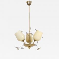 Floral Ceiling Lamp in Style of Paavo Tynell Brass and Glass Finland 1950s - 4553547