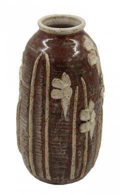 Floral Patterned Brown Earthenware Vase - 4674950