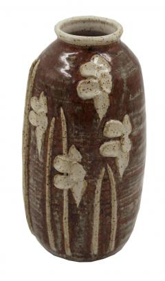 Floral Patterned Brown Earthenware Vase - 4674951