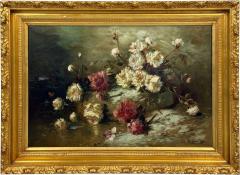 Floral Still Life Oil on Canvas A Fallen Vase with Flowers American 1920s - 4591581