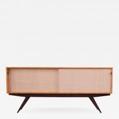 Florence Knoll Early Florence Knoll Credenza Cabinet in Mahogany Birch and Grasscloth - 1336774