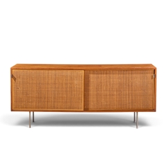 Florence Knoll Florence Knoll for Knoll Model 116 Walnut and Cane Sliding Door Credenza - 4784305