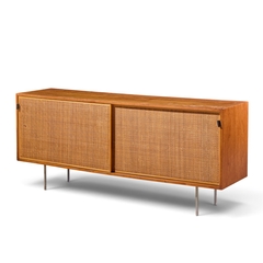 Florence Knoll Florence Knoll for Knoll Model 116 Walnut and Cane Sliding Door Credenza - 4784308