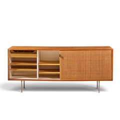 Florence Knoll Florence Knoll for Knoll Model 116 Walnut and Cane Sliding Door Credenza - 4784309