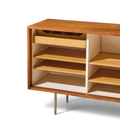 Florence Knoll Florence Knoll for Knoll Model 116 Walnut and Cane Sliding Door Credenza - 4784312