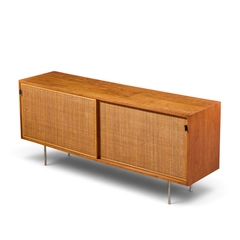 Florence Knoll Florence Knoll for Knoll Model 116 Walnut and Cane Sliding Door Credenza - 4784313