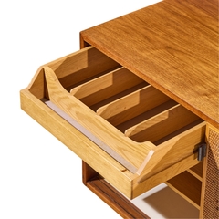 Florence Knoll Florence Knoll for Knoll Model 116 Walnut and Cane Sliding Door Credenza - 4784314